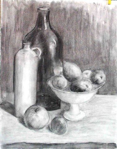 L'artiste guyjean - corbeille de fruits et bouteilles