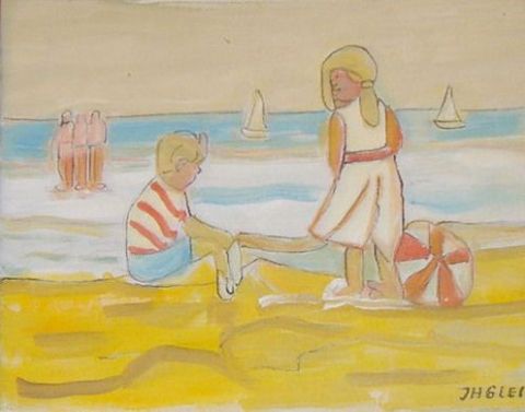 Jeux d'enfants sur la plage - Peinture - 302hubertg