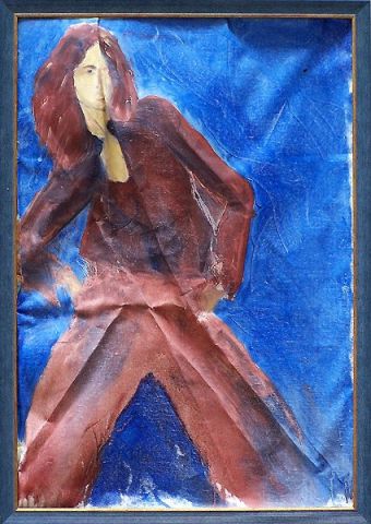 L'artiste stefan et  maryvonne weinglass lambert - femme sur fond bleu