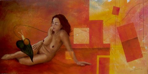 Desintegracin espacio-temporal detonada por nostalgia femenina - Peinture - Andres Loboguerrero