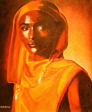 Femme a la tunique orange - Peinture - Edith Bleu