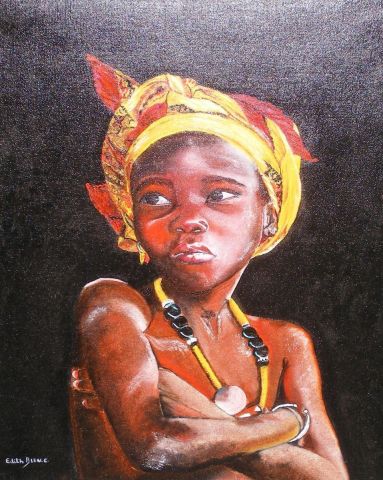 L'enfant au turban jaune - Peinture - Edith Bleu