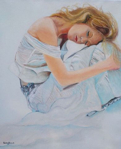 Jeune fille assoupie - Peinture - Edith Bleu