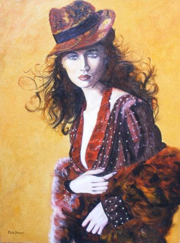 Femme au chapeau - Peinture - Edith Bleu