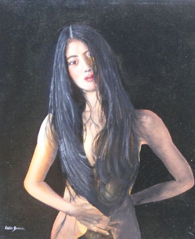 L'artiste Edith Bleu - Fille au long cheveux noirs