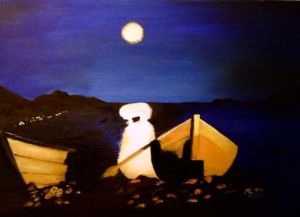 Peinture de GM: barques sous la lune