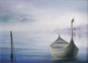 Peinture de laila stauffert: La barque voyage initiatique