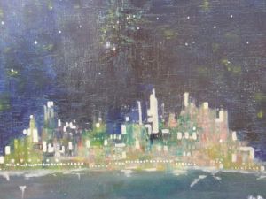 Voir cette oeuvre de Lucette JULIEN: une ville la nuit