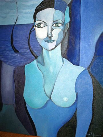 mujeres en azul - Peinture - evg