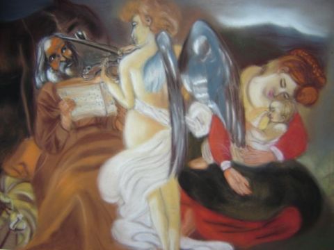 Le repos pendant la fuite en Egypte d'apres Caravage - Peinture - Marie-Anne DECELLE