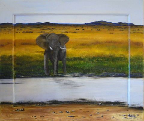 L'elephant au bord de la riviere - Peinture - ANTONIOTTI severine