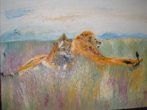 LES LIONS - Peinture - JACQUES BOUCHARIF