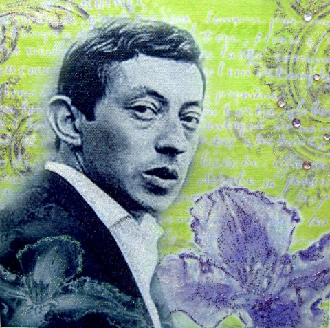 Portrait Serge GAINSBOURG fleur verte - Peinture - alfeo