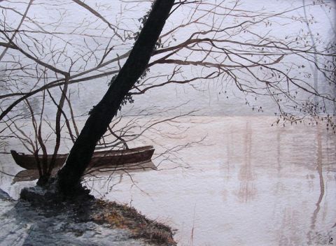 barque au bord du Loiret - Peinture - JP Wisniewski