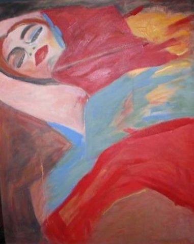 L'artiste Pilar Bamba - Donne couchee sur coleurs
