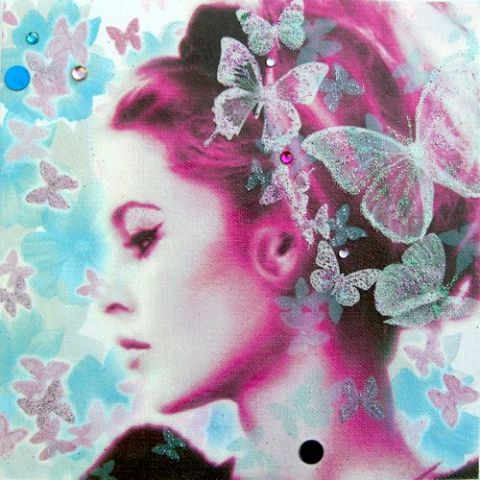 L'artiste alfeo - Portrait Brigitte Bardot aux papilllons