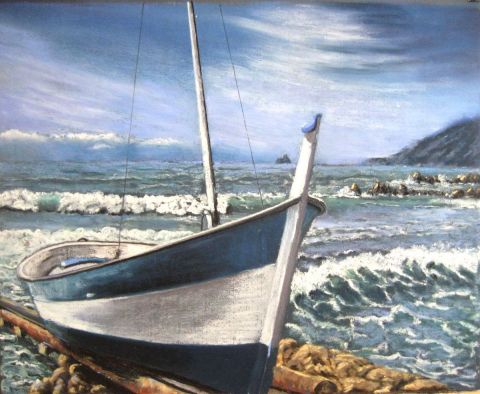 L'artiste Robert ESNAY - barque à sec (pastel sec)