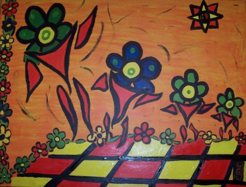 Flowers on the Dance Floor - Peinture - Jacques ELDUAYEN