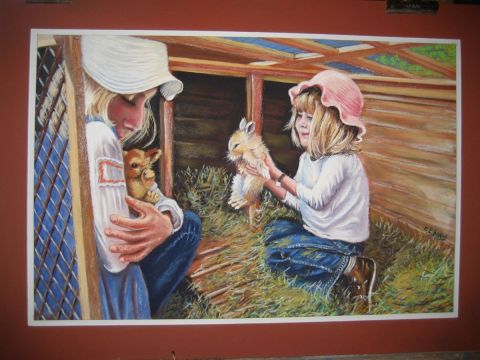 L'artiste Robert ESNAY - enfants dans le clapier
