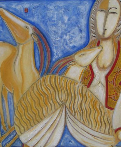 Femme aux gazelles - Peinture - mario