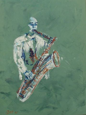 saxophoniste - Peinture - cat