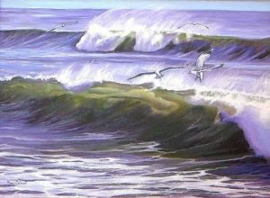 Peinture de Fran Zainal: vague verte et mauve