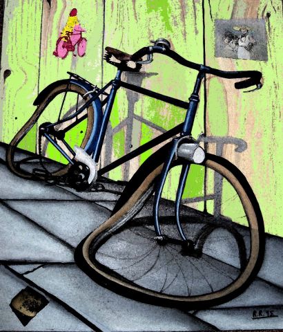 la biciclette bleu - Peinture - alkarou