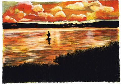 coucher de soleil sur le Drennec - Peinture - jacky rouget