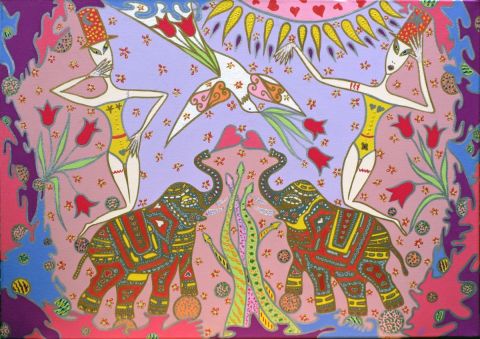 les éléphanteaux font leur cirque - Peinture - PASCALE DELORY