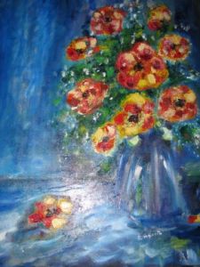 Peinture de robin: bouquet fleurs