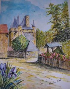 Peinture de christiane Forli: chateau au printemps a st Leon svezere