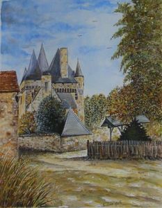 Peinture de christiane Forli: chateau a st leon sur Vezere