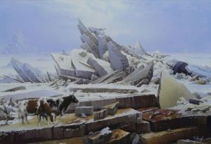 Voir le détail de cette oeuvre: Les vaches perdues sur la mer de glace de Caspar David Friedrich