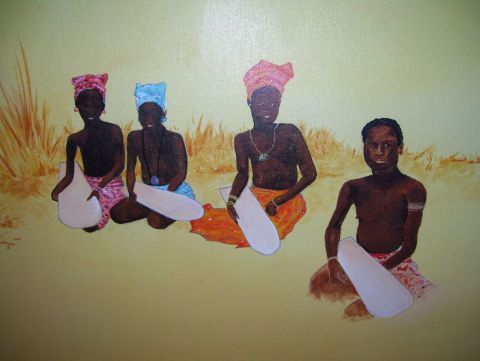 famille africaine sur la plage  - Peinture - creatnath