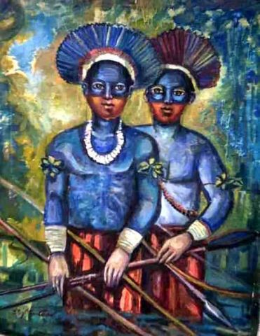 L'artiste rego monteiro - les indians bleu dans lariviére amazonie