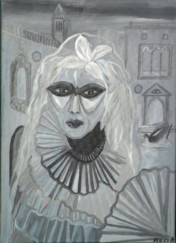 Femme au loup - Venise - Peinture - Flocy Abguillerm