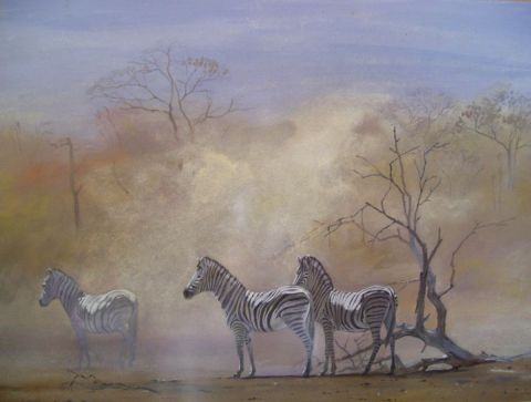 L'artiste Gines - zebres dans la poussiere