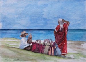 Peinture de Caroline HARDY: Les Marchands de Paniers de Rodrigues