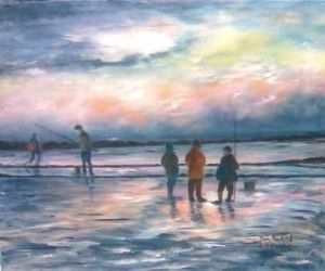 Peinture de domnanteuil: Pêcheurs à pied pendant les grandes marées