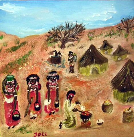 le petit  village d afrique - Peinture - joce