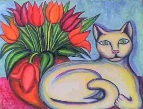 Le chat au bouquet - Peinture - Stephane CUNY