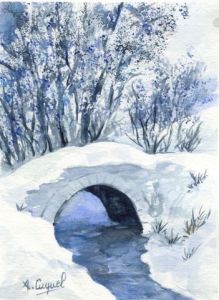 Peinture de cuquel: Le pont enneigé