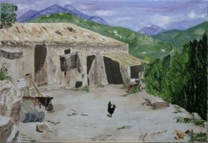 Peinture de Le Champenois: Cour de ferme sicilienne