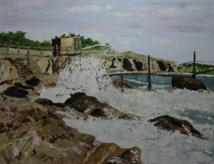 Peinture de Le Champenois: Le coin des pêcheurs avec la cabane de pêche au carrelet