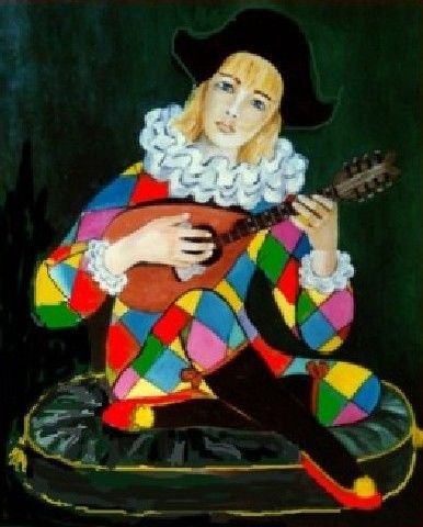 L'arlequin à la mandoline - Peinture - DARRIEUX