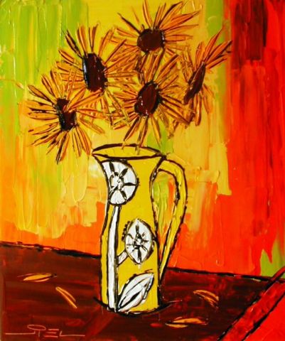 L'artiste JIEL - BOUQUET DE TOURNESOLS DANS UN VASE DE VALLAURIS L'artiste JIEL - BOUQUET DE TOURNESOLS DANS UN VASE DE VALLAURIS