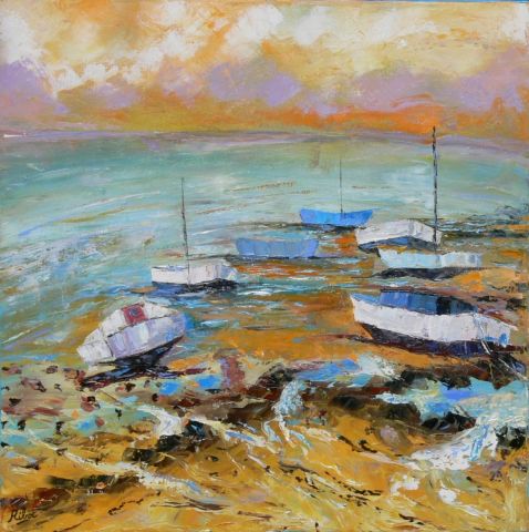 Bateaux à Marée basse - Peinture - Raoul RIBOT