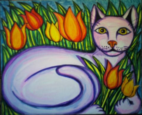 Le chat à la platebande - Peinture - Stephane CUNY