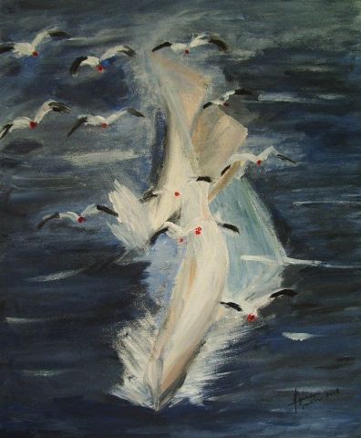 Les Baleines Blanches - Peinture - Amira