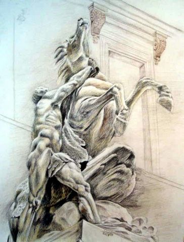 Cheval retenu par un palefrenier, dit Cheval de Marly - Dessin - Mahtab Cheval retenu par un palefrenier, dit Cheval de Marly - Dessin - Mahtab